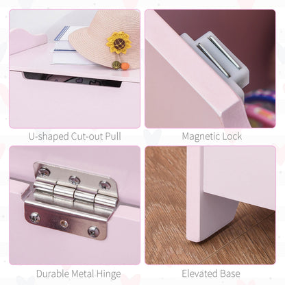 Close-ups of the toy chest showing the hinge, pull, and lock