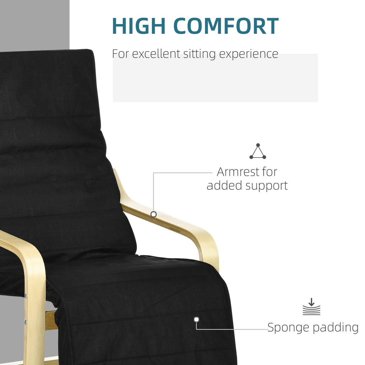 Close up of the upholstered armchair showing the armrest and padding