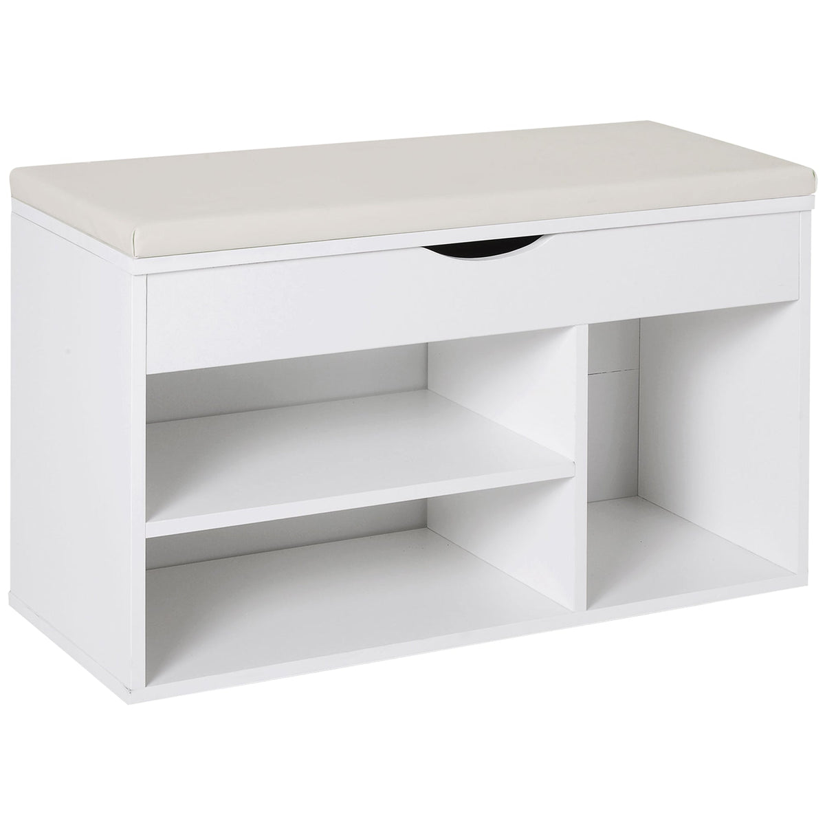 HOMCOM Wooden Shoes Cabinet Bench with a padded seat and open shelves for footwear storage