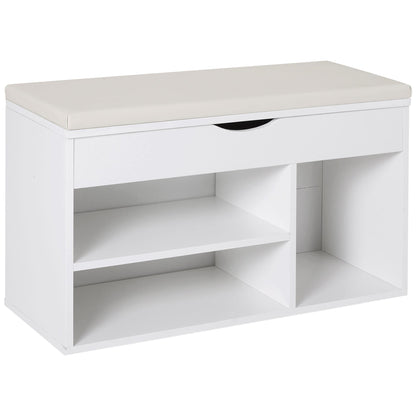 HOMCOM Wooden Shoes Cabinet Bench with a padded seat and open shelves for footwear storage