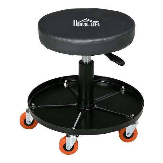HOMCOM Workshop Stool with a round padded seat and a tool tray base on wheels