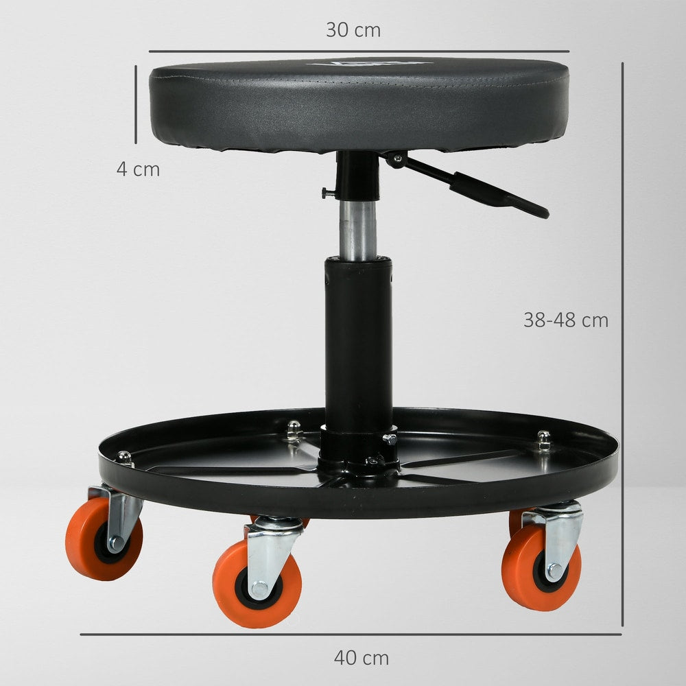 Adjustable mechanic stool with dimensions shown