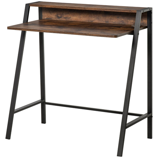 HOMCOM Writing Desk Computer Table with a rustic brown top and black metal frame
