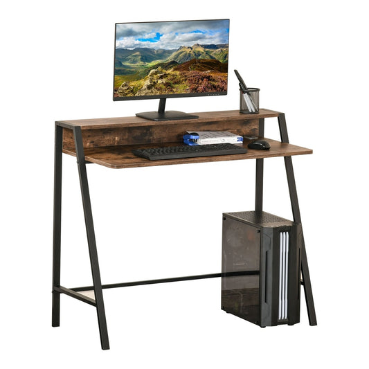 HOMCOM Writing Desk Computer Table with a monitor and desktop tower on a white background