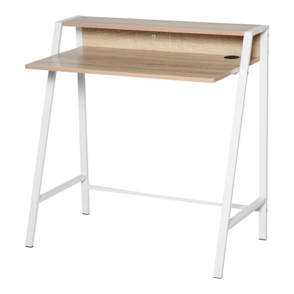 HOMCOM Writing Desk Computer Table with a white metal frame and oak effect top
