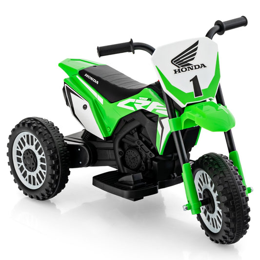 Honda Licensed Kids Ride On Motorbike in green with white number plate and black handlebars
