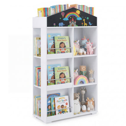 House shaped toy storage organiser with compartments and chalkboard in white