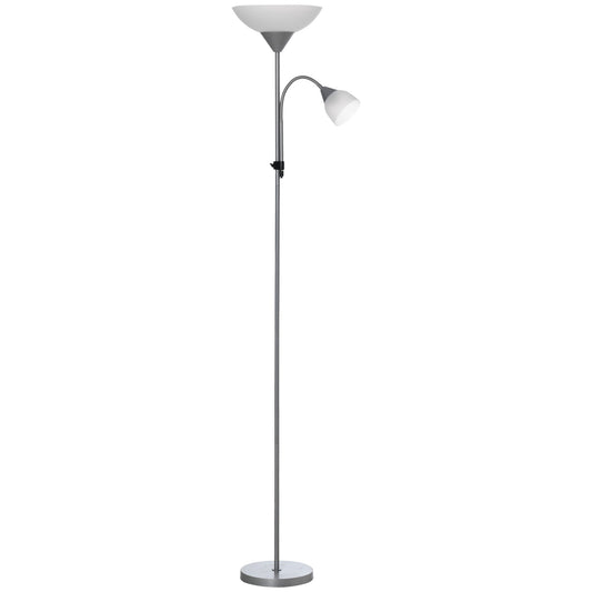 مصباح أرضي LED من HOMCOM لغرفة المعيشة، مصباح قائم بطول 180 سم، إضاءة علوية للأم والطفل مع عنق مرن قابل للتعديل، لون فضي