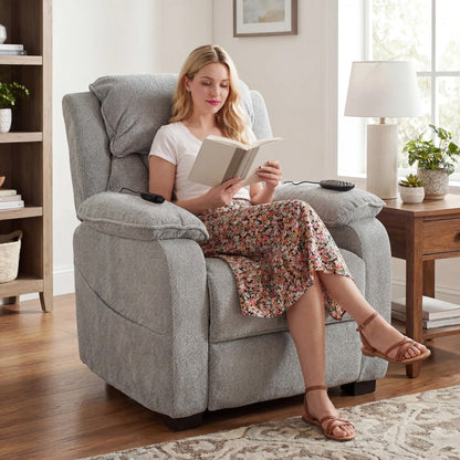HOMCOM Power Recliner Armchair with Massage and Heat, Electric Reclining Chair with Wide Spring Seat, Light Grey