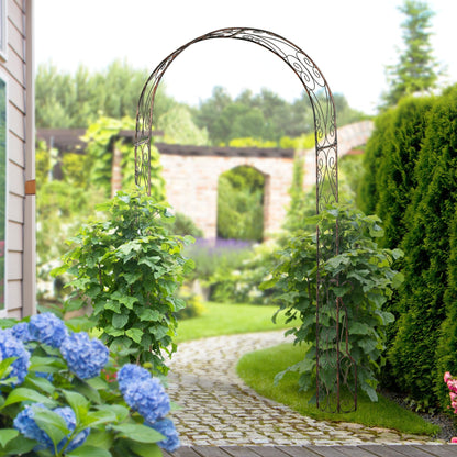Outsunny Metal Garden Arch Trellis, قوس تعريشة مزخرف للممرات وحفلات الزفاف والاحتفالات، 120 × 30 × 226 سم