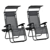 Outsunny 2 Piece Foldable Reclining Garden Chair with Headrest, Zero Gravity Deck Sun Lounger Seat Chair with Footrest, Armrest, Cup Holder & Canopy Shade, Light Grey