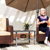 Outsunny Outdoor Rattan Coffee Table with Tempered Glass Top, Storage Shelf, Foot Pads, for Patio, Balcony, Mixed-grey
