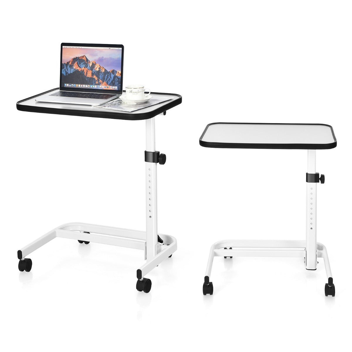 Portable Bedside Table with 9 Level Adjustable Height-White