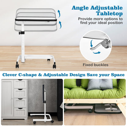 Portable Bedside Table with 9 Level Adjustable Height-White