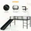 Sliding Loft Children Single Bed with Stairs and Safety Guardrails-Black