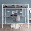 Metal Bunk Bed Frame High Sleeper with Desk and Storage Shelves-White
