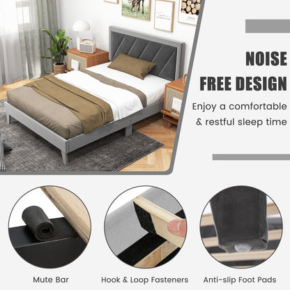 Single/Double Platform Bed with High Headboard &12 Wooden Slats-Double Size