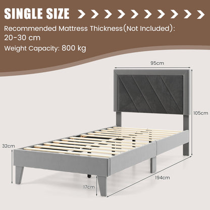 Single/Double Platform Bed with High Headboard &12 Wooden Slats-Single Size