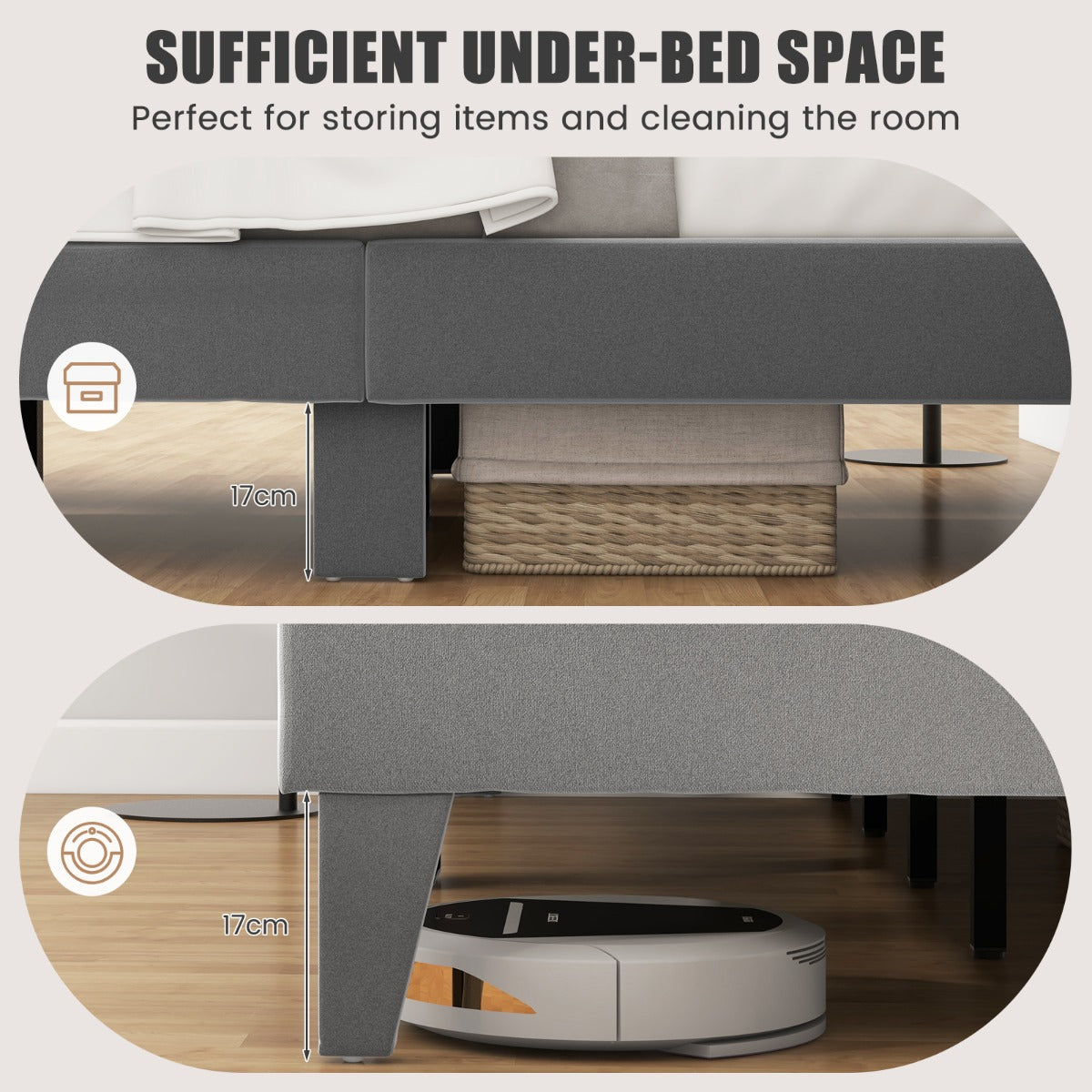 Single/Double Platform Bed with High Headboard &12 Wooden Slats-Single Size