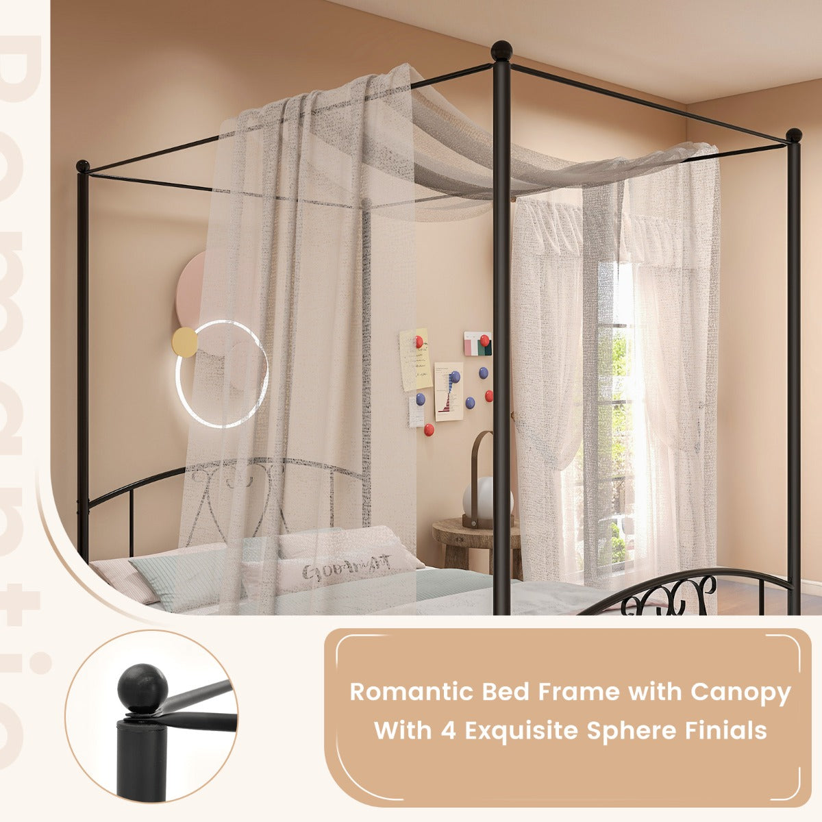 Double Size Metal Canopy Bed Frame-Black