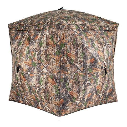 Hunting Blind with a camouflage pattern standing on a plain white background