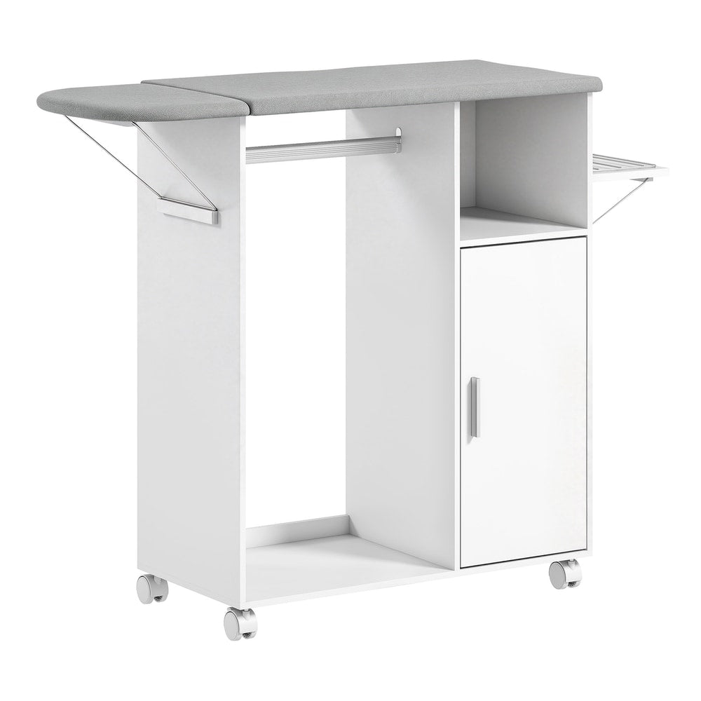 HOMCOM Rolling Ironing Board Cabinet, Foldable Ironing Station with Storage, Wheels for Home, Laundry Room, White