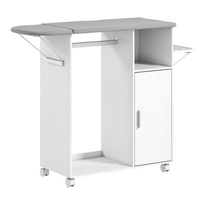 HOMCOM Rolling Ironing Board Cabinet, Foldable Ironing Station with Storage, Wheels for Home, Laundry Room, White