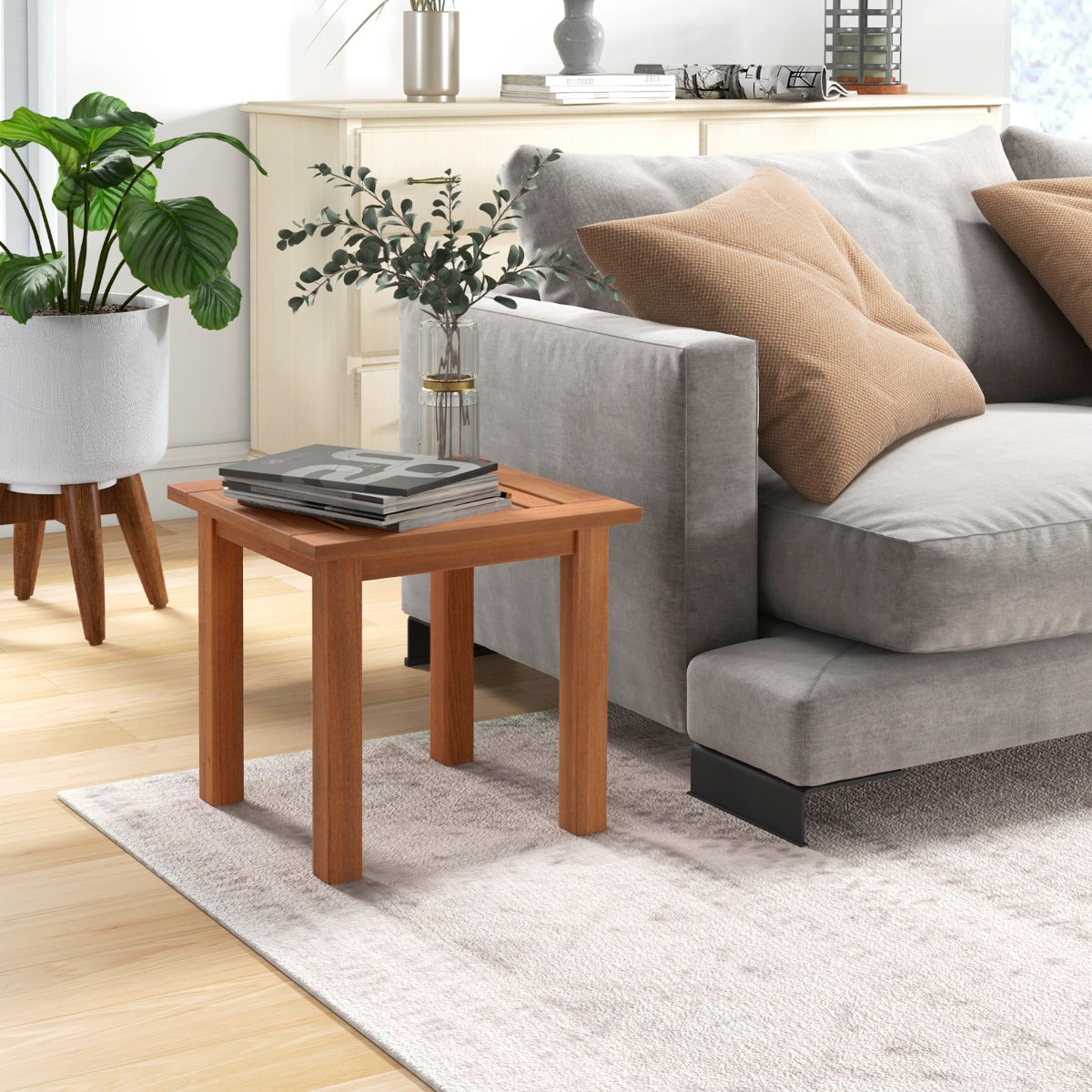 Patio Hardwood Side Table with Slatted Tabletop