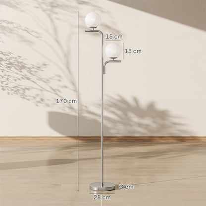 HOMCOM LED Floor Lamp, Modern Standing Lamp with 3 Colour Temperatures, Globe Glass Shades and Foot Switch, Silver Tone