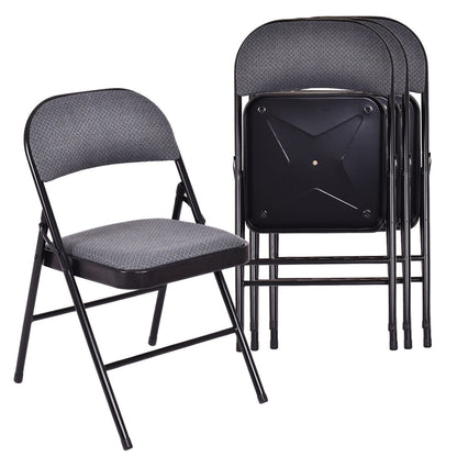 Set of 4 Folding Fabric Padded Chairs with Sponge Seat and Backrest-Grey