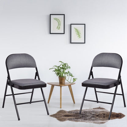 Set of 4 Folding Fabric Padded Chairs with Sponge Seat and Backrest-Grey