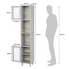 Freestanding Slim Wooden Bathroom Cabinet with Tempered Glass Doors-Grey
