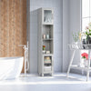 Freestanding Slim Wooden Bathroom Cabinet with Tempered Glass Doors-Grey