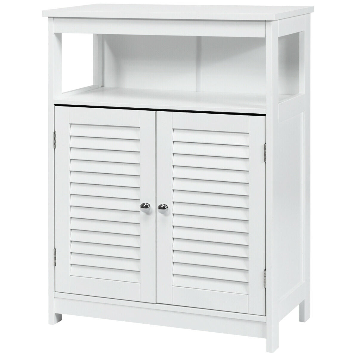 Bathroom Floor Cabinet with Double Shutter Door and Adjustable Shelf-White