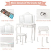 Kids Wooden Vanity Table and Stool Set with Detachable Top Folding Mirrors-White
