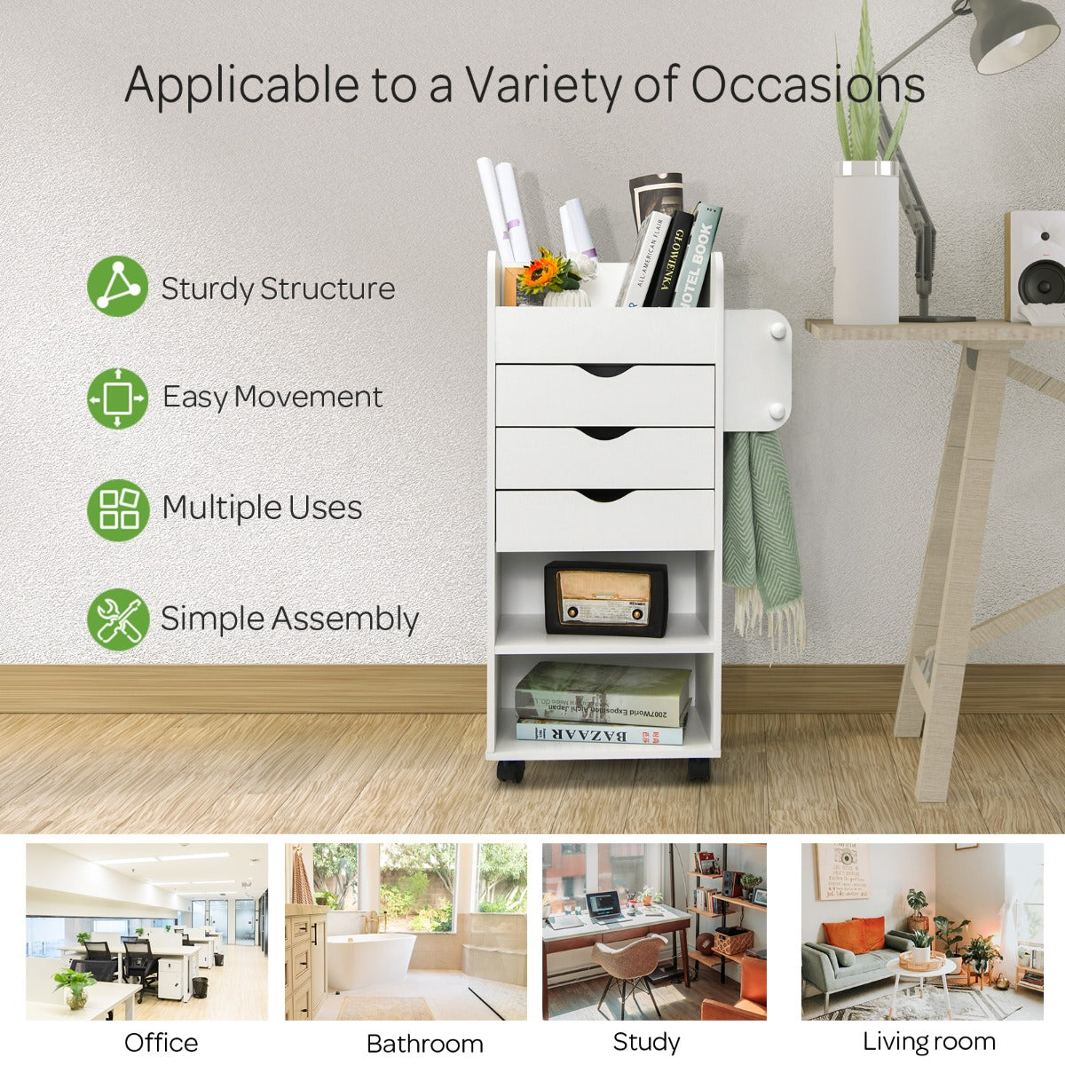 Craft Storage Cart with Mobile Drawers Shelves for Living Room