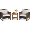 3 Pieces Outdoor Rattan Furniture Bistro Set with Cushioned Sofas-Beige