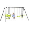 Outsunny Metal Garden Swing Set with Double Swings, Glider, Swing Seats - Green