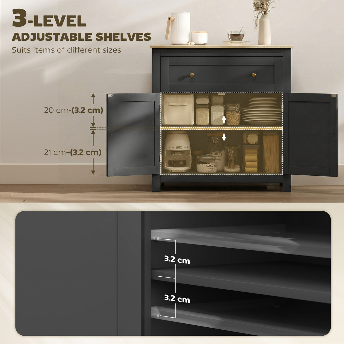 HOMCOM Sideboard Storage Cabinet in Black