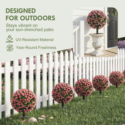 HOMCOM Artificial Rose Topiary UV Resistant, 2-Pack Fake Plants, 55 cm, Pink