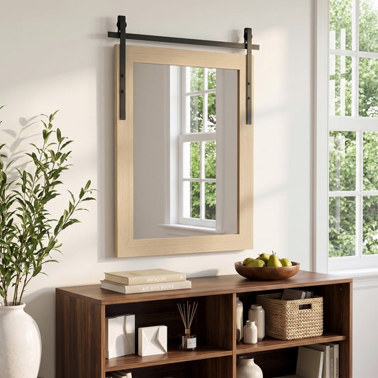 HOMCOM 86.5 x 61 cm Rectangle Mirror, Farmhouse Wall Mirror for Living Room, Bedroom, Hallway, White Oak