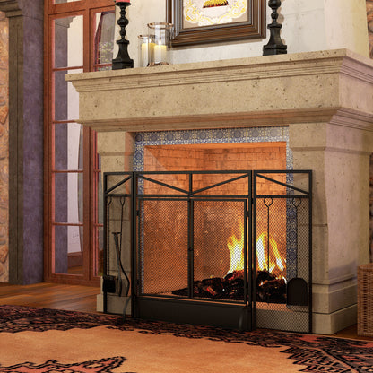 HOMCOM 3 Panel Folding Fire Guard Screen in Black