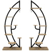 8-Tier Tall Wooden Curved Half-Moo Shape Plant Stand with Top Hook-Natural