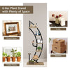 8-Tier Tall Wooden Curved Half-Moo Shape Plant Stand with Top Hook-Natural