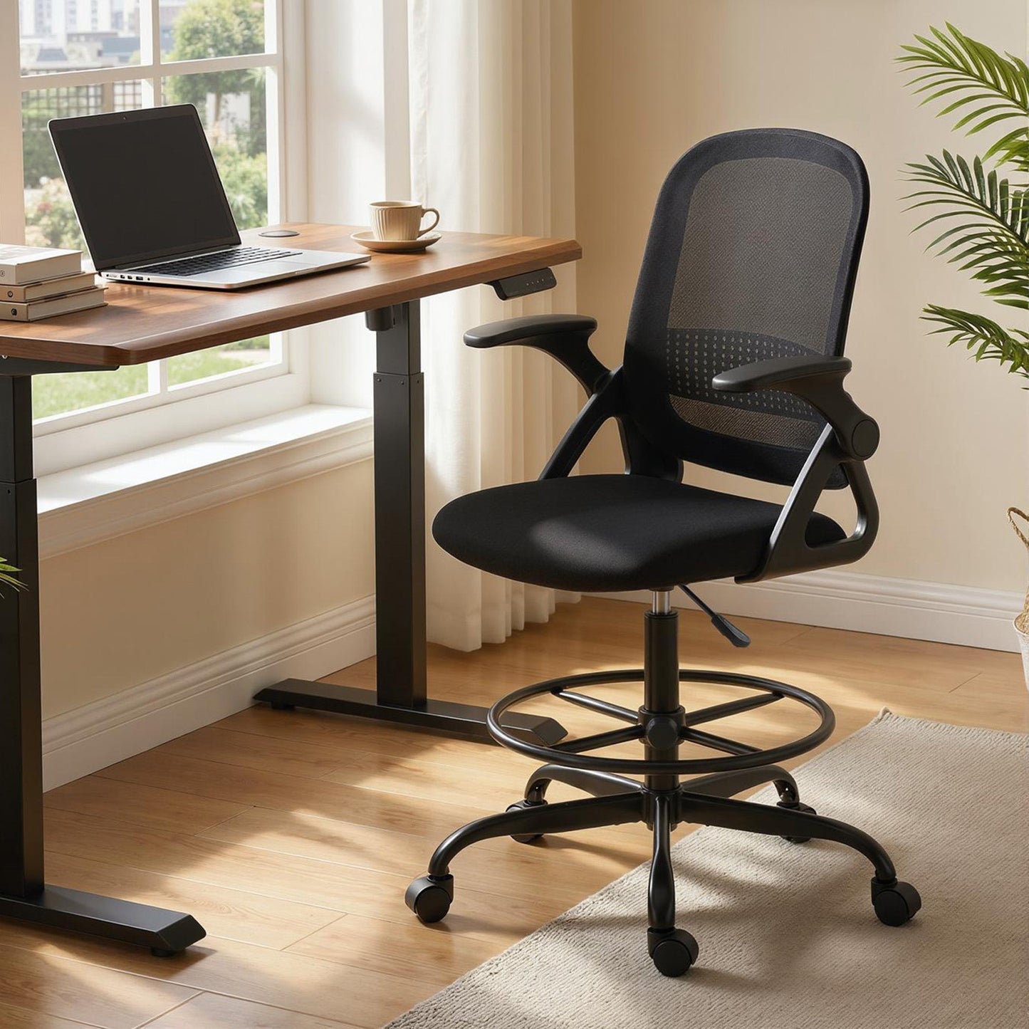 HOMCOM Painting Chair, Mesh Computer Desk Chair with Flip-up Armrests, Black