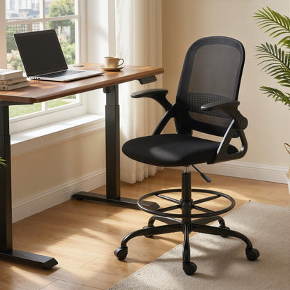 HOMCOM Painting Chair, Mesh Computer Desk Chair with Flip-up Armrests, Black