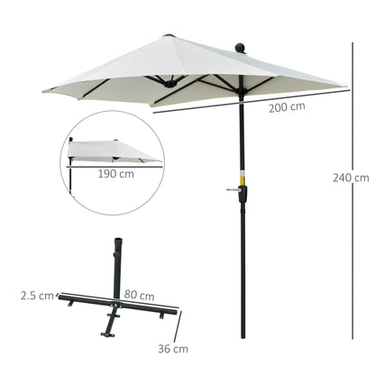 Outsunny 2m Half Parasol Market Umbrella in Cream White