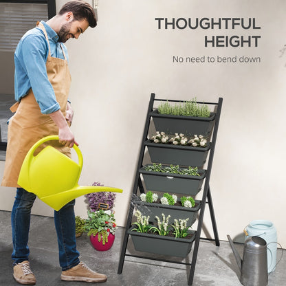 Outsunny 5-Tier Vertical Raised Garden Planter in Charcoal Grey