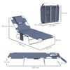 Outsunny Foldable Sun Lounger Set of 2 with Reading Hole, Portable Sun Lounger with 5 Level Adjustable Backrest, Reclining Lounge Chair with Side Pocket, Headrest Pillow, Grey