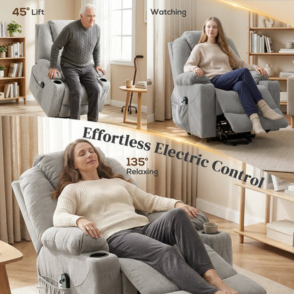 HOMCOM Power Lift Recliner Chair with Pocket Spring, Electric Lift Chair with Wide Backrest, Light Grey
